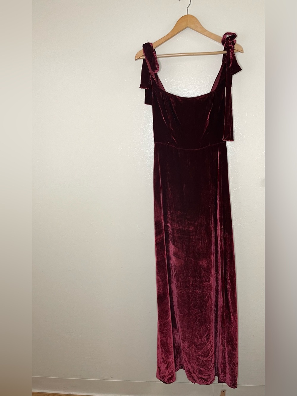 Reformation Burgundy Velvet Tie-Shoulder Maxi Dress